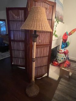 Wondered Wicker Shade Floor Lamp with Rope Column