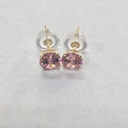 10kt Gold Pink Stone "October" Birthstone Earrings
