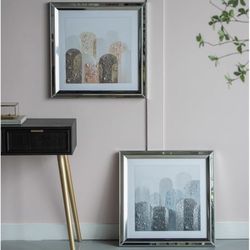 New 23.6" H Square-Shaped Blue and Orange PS/Mirror Kaiden Crystal Mirror Framed (Set of 2), Wall Art Home Office Decor