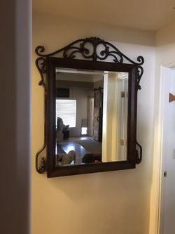 Wood & Iron Framed beveled mirror
