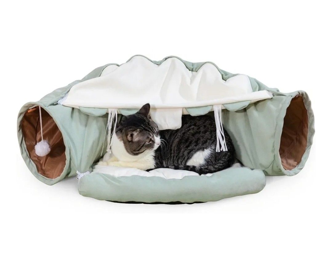 Cat Tunnel Bed Indoor, Soft Thick Cushion Tube with Toys for Small Medium Large Cats 