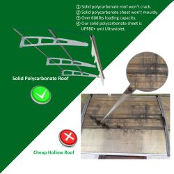 79 x 34 Window Awnings Door Entrance Canopy, Aluminum Alloy Bracket, 0.137 Inch Thick Crystal Solid Polycarbonate Sheet with Valance for Wooden Wall H