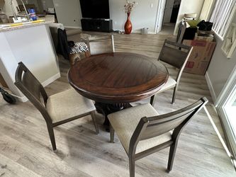 Round Wood Dining Table with 4 Chairs