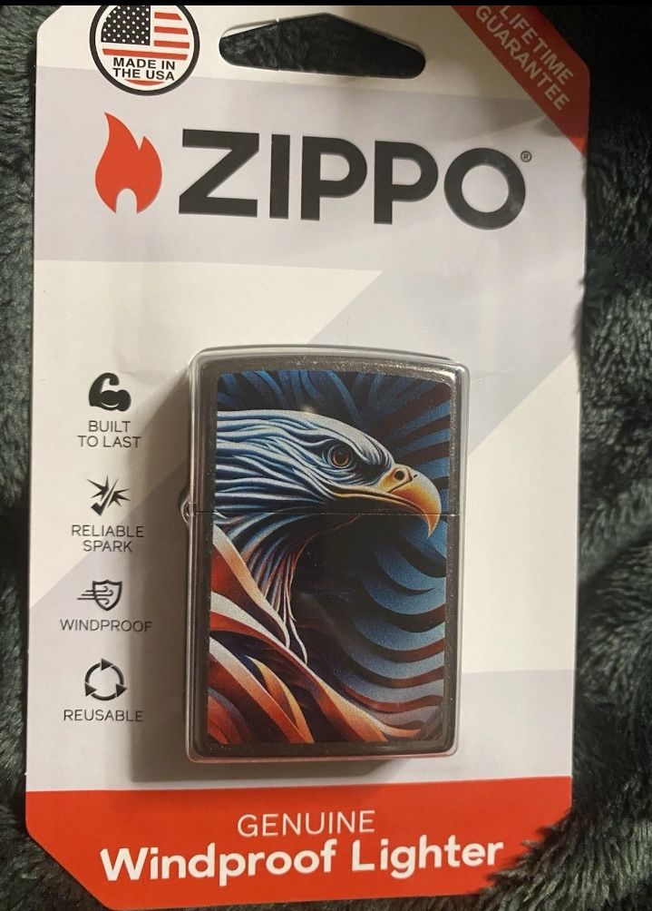 Genuine Zippo- American Flag Eagle Metal Incased Wind Proof Lighter