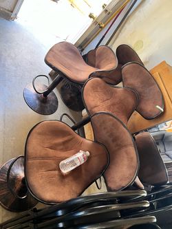 Brown Suede Bar Stools with Metal Base – Set of 4