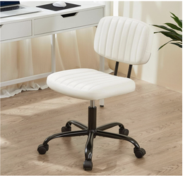 Armless Desk Chair - Small Home Office Chair with Wheels, PU Leather Low Back