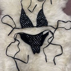 New os black  sequin bikini y2k festival rave raver swimsuit goth emo gothic    