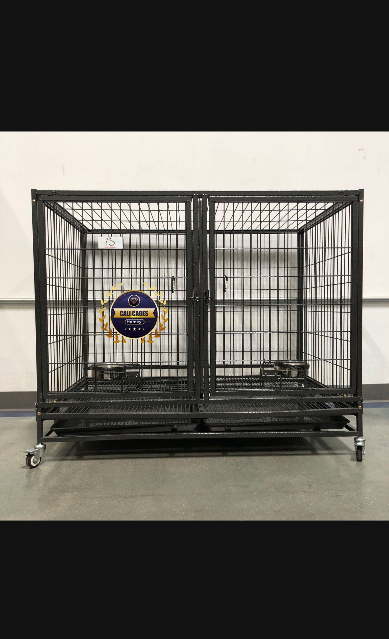 Dog Cage Kennel Size 43” Large Folding With Divider And Feeding Bowls New In Box