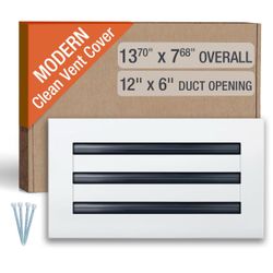 FA-STAR Clean Modern AC Vent Cover - Duct Opening 12 x 6 (White) All Aluminium Decorative Air Vent, Adjustable & Removable Slat, Screw-In On The Side,