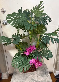 Artificial Monstera Plant in Wicker Basket