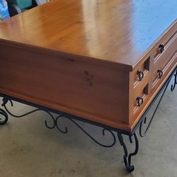 PRICE REDUCED - Rustic Knotty Oak & Iron Coffee Table. 