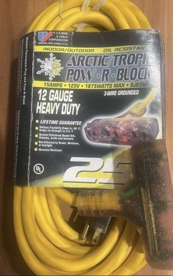 U.S. Wire Arctic/Tropic 25 Foot Extension Cord w/ 3 Outlets (12-Gauge)