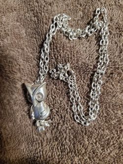 Marked Sterling  Owl Necklace  