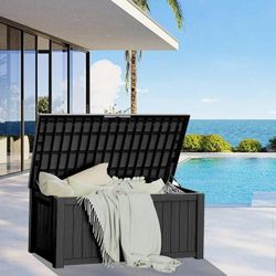 New in box-180 Gallon Outdoor Storage Box Waterproof Lockable Resin Deck Box Large, for Storing Pool Accessories, Tools, Toys. UV-Resistant, Black