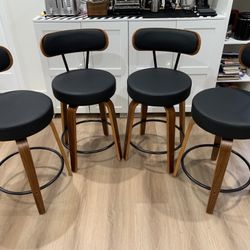 26'' Swivel Bar Stools Set of 4, Upholstered Faux Leather. Black