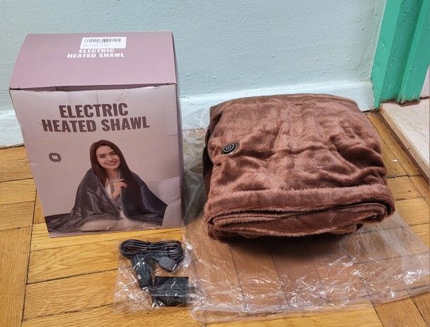 Brand New-Portable USB Heated Blanket Shawl - Wearable Cordless Electric Heated Blanket, 3 Heating Levels w/Car Charger (Battery is Not Included)