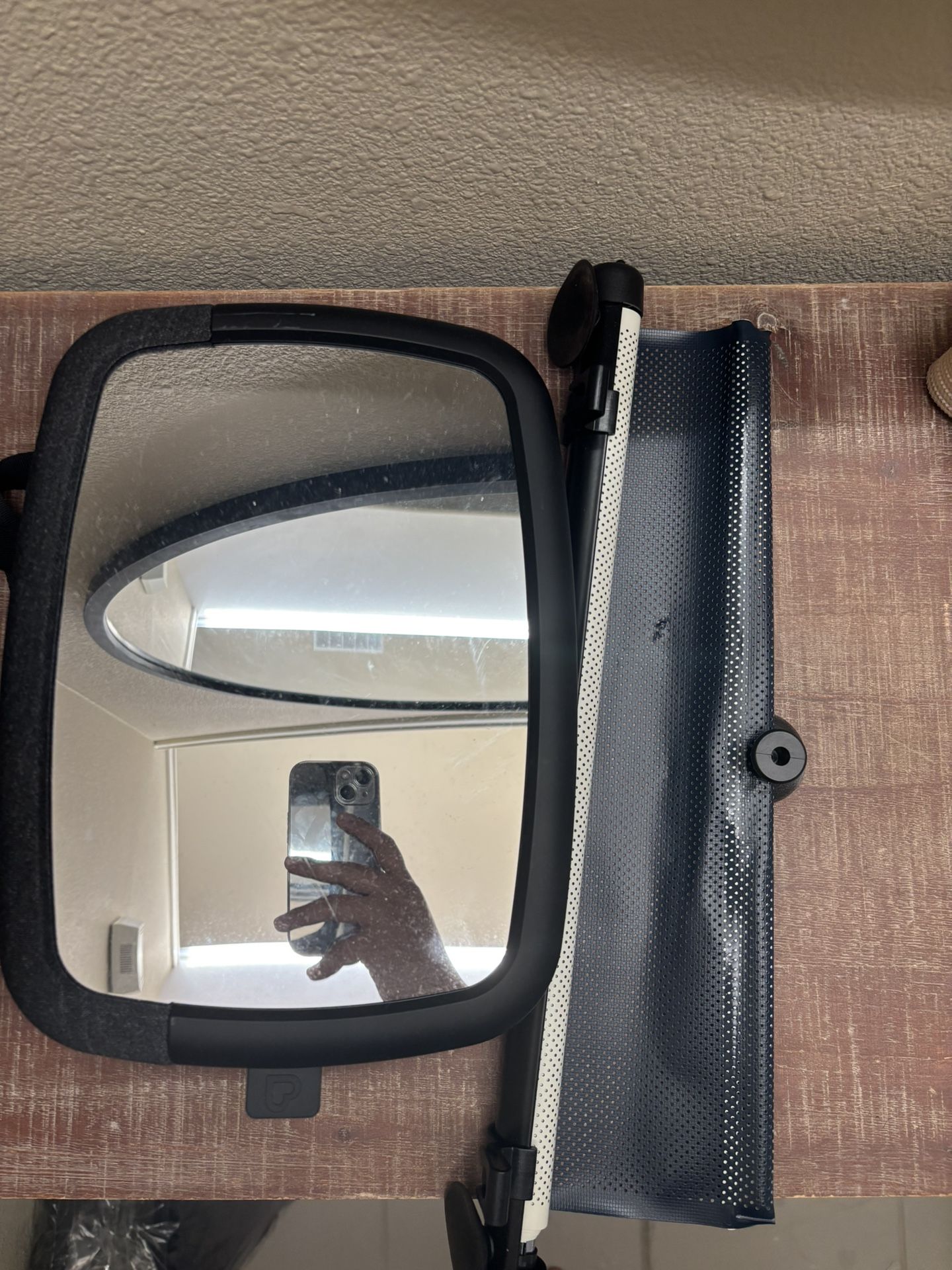 Retractable car window shade and pivot adjustable baby car mirror