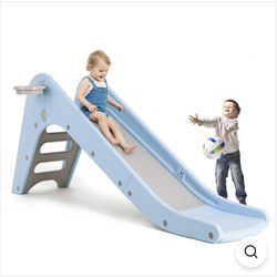 Freestanding kids Slide with Basketball Hoop
