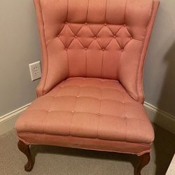 2 Antique, tufted, upholstered slipper chairs