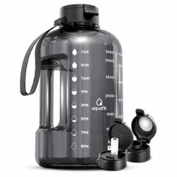 New AQUAFIT 1 Gallon Water Bottle with Time Marker - Straw & Chug Lid - BPA Free Gym Water Bottle with Straw - Big Gallon Jug (Gray, 128 oz)