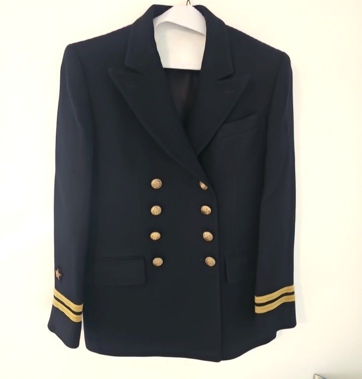 Vintage Ralph Lauren Blazer Women's 6P Navy Naval Military Wool Double Breasted