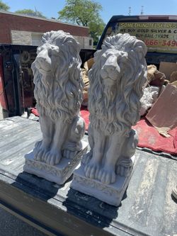 Beautiful Solid Concrete Lion Statue Size  24” Tall 