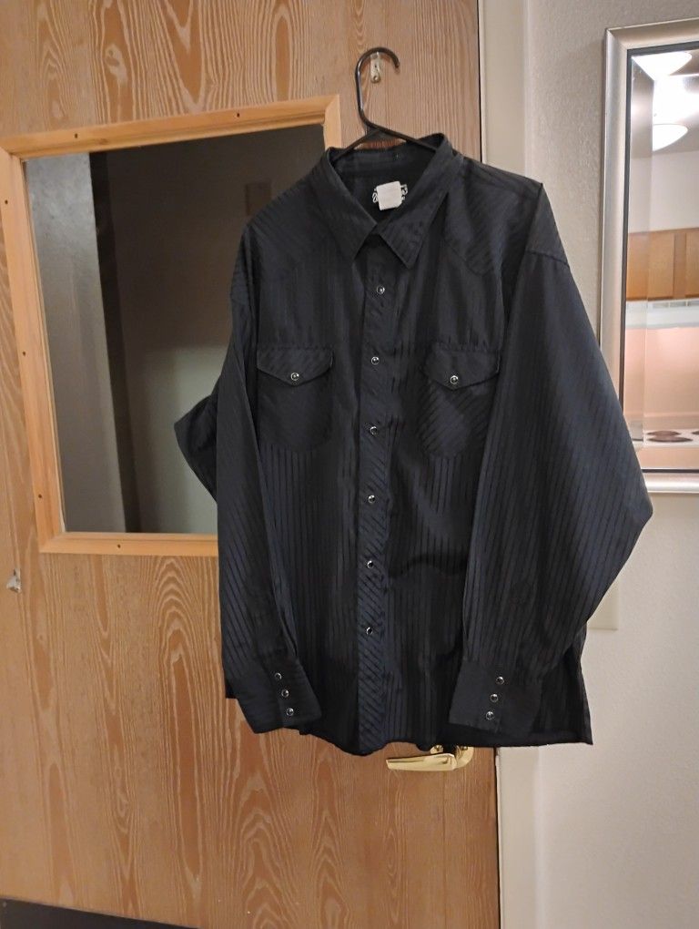 Wrangler Black On Black Striped Western Dress Shirt XXL