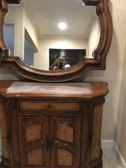 Wooden Console with Drawers And Mirror
