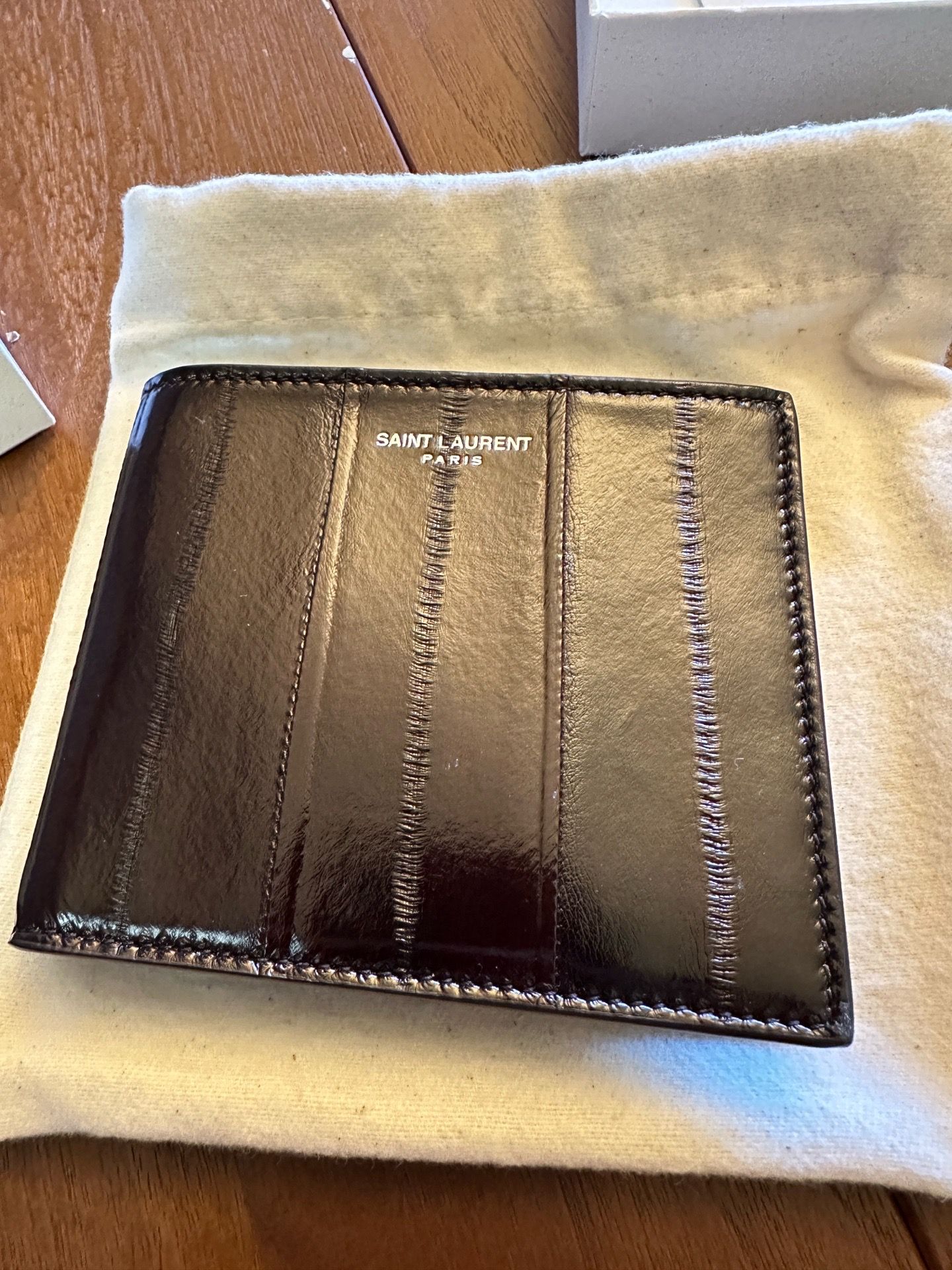 NEW Saint Laurent Paris Eel Skin Leather Wallet Brown Authentic YSL