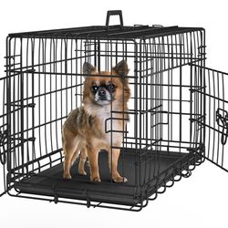 24 inch Dog Crate Double Door w/Divider for Puppy Collapsible Metal Crate with Removable Tray Wire Kennel Pet Crate for Small Dogs Portable Travel Cag