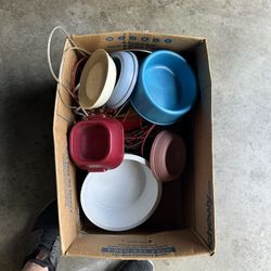Box Full Of Dog Bowls and Cables