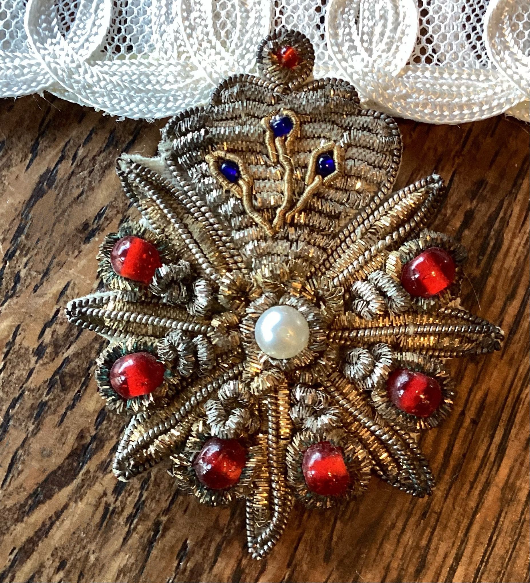Vintage Zari Beaded Pin, Brooch Applique, India.
