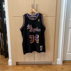 Los Angeles Lokers 1996-97 Shoquille O'Neal Mitchell & Ness Block Swingmon Jersey / LARGE 
