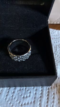 Silver Wide Band Ring with Woven Pattern