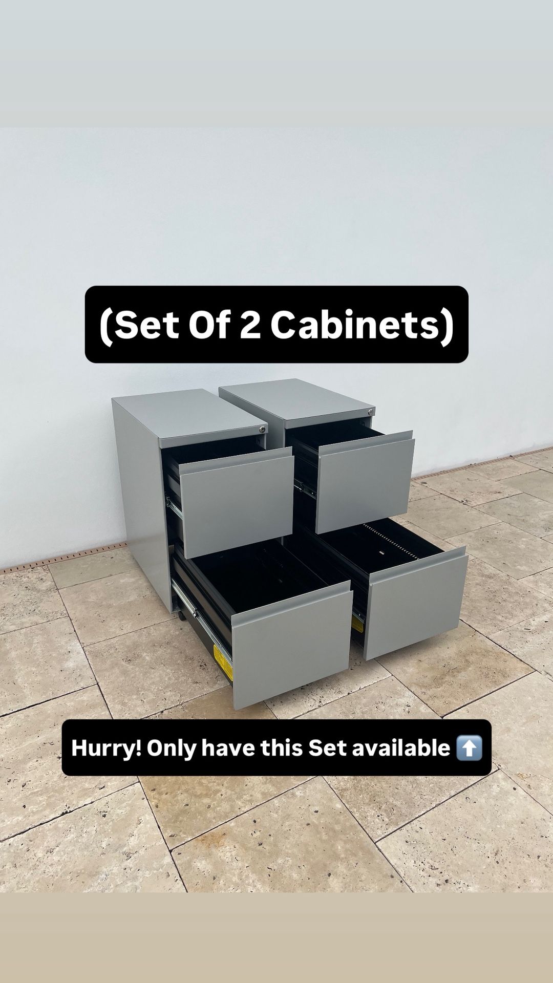 Rolling Office Metal File Cabinets (Set Of 2) Pickup Today Available (NO KEYS)