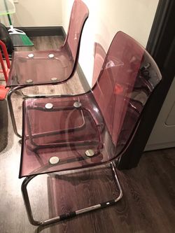 Set of Two - IKEA Tobias Design Transparent Chairs - Durable Polycarbonate Plastic / Metal Frame Legs
