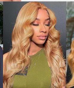 “36” Human Hair Wig Honey Blonde 13x6 200 density body wave