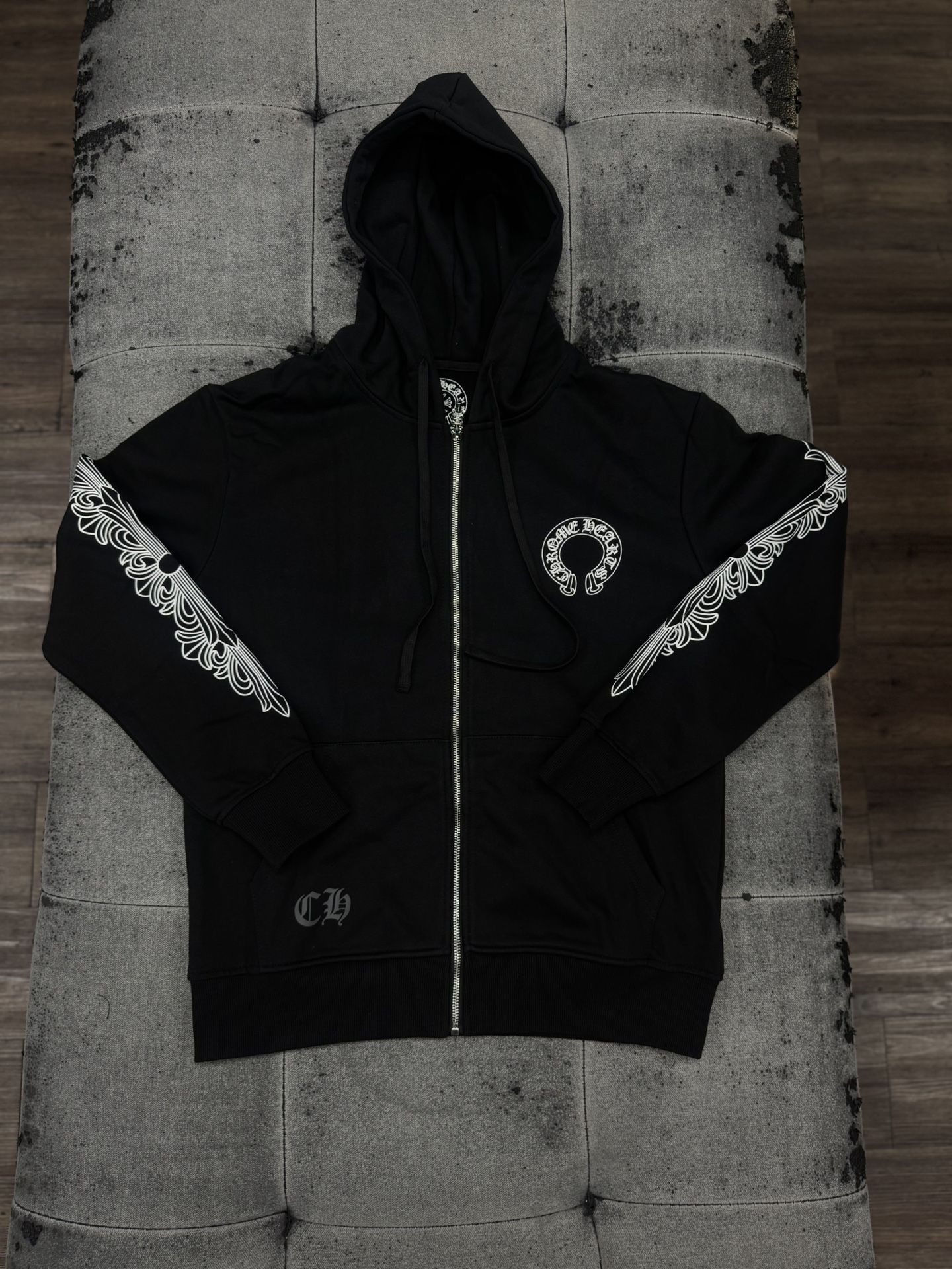 Chrome Hearts Floral Zip Up Hoodie Black 