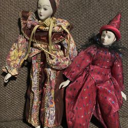 2- Vintage Venetian Jester Dolls.