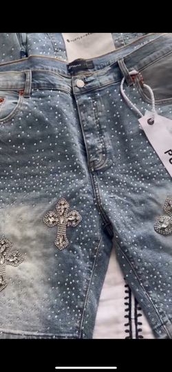 Purple Jorts With Shiny Rhinestones 