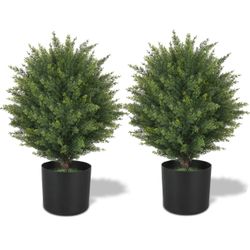 ECOLVANT Two 21'T Artificial Topiary Ball Tree UV Resistant Artificial Shrubs Potted Artificial Cedar Tree for Outdoor Indoor Front Porch Garden