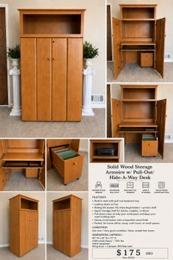 Solid Wood Storage Armoire w/ Hide-A-Way Desk $175 OBO Home Office Workstation