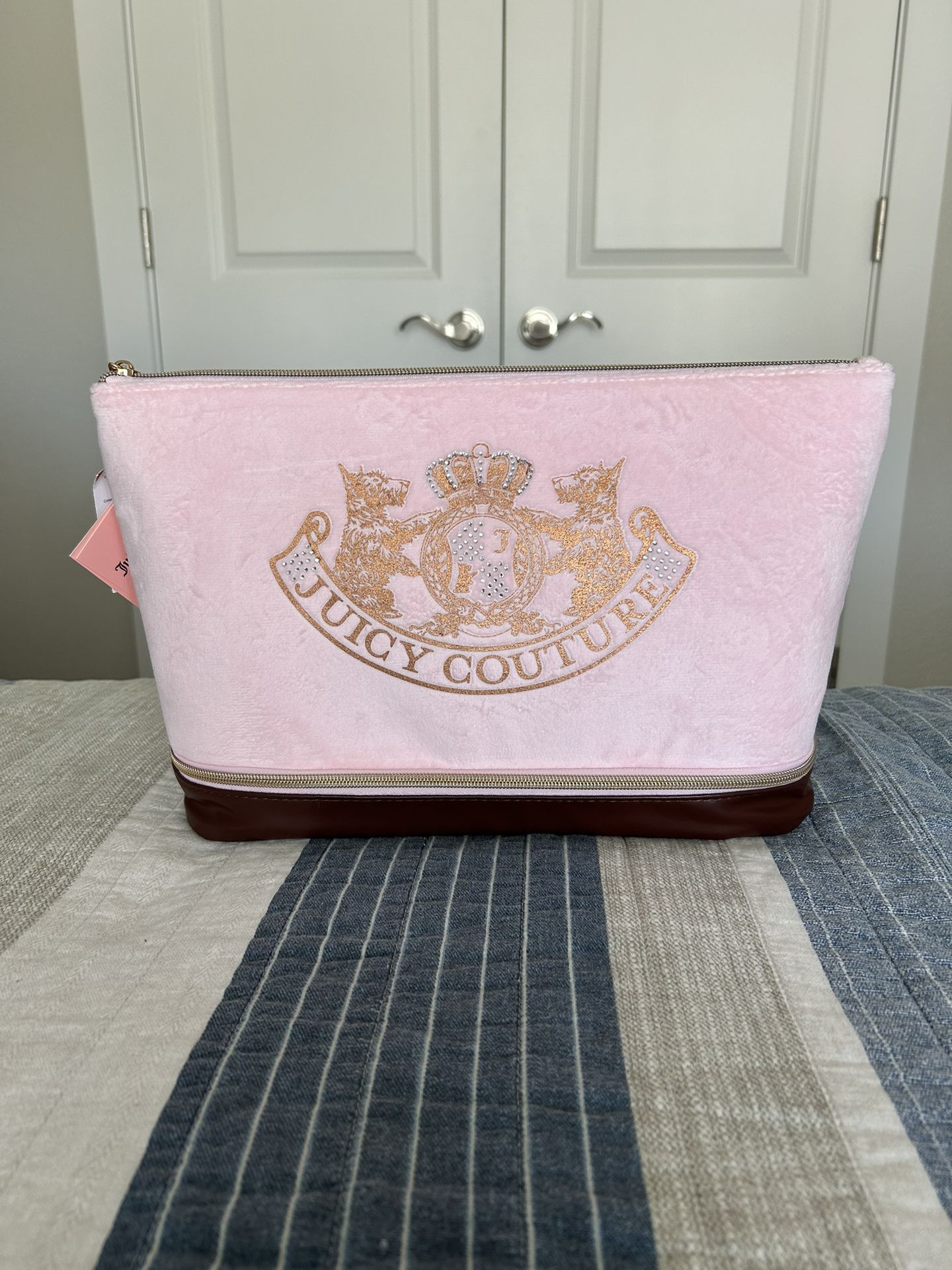 Juicy Couture Velour Pink And Brown X-Large Travel Makeup Bag New With Tags