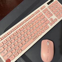 Pink Wireless Keyboard + Mouse Combo 2.4Ghz Full Size Wireless Keyboard 