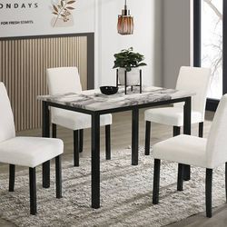 Brand New White Dining Table (48"×36"×30"H) + 4 Chairs