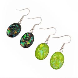 Black faux opal dangle earrings green faux opal dangle earrings w/ silver hooks