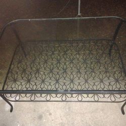 Black Iron And Glass Table With Flower Design