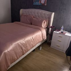 Cream Rhinestone Bed Frame