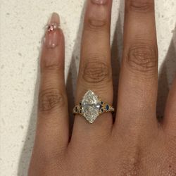 UNIQUE Lab Grown Engagement Ring 3ct WITH blue sapphires