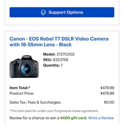 Cannon Camera EOS rebel T7 DSLR